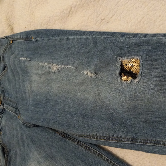 Democracy Flexellent Jeans Womens 14 Sequin Accent Factory Distressed - Picture 15 of 15